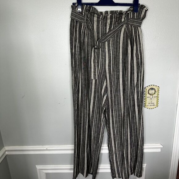 Banana Republic Women's Pants Size 12 Gray Striped Linen Wide Leg Lightweight - Picture 1 of 10